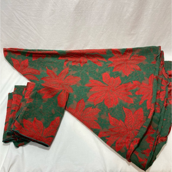 VINTAGE POINSETTIA SET ROUND TABLECLOTH W/ SQUARE NAPKINS HOLIDAY - Picture 1 of 4